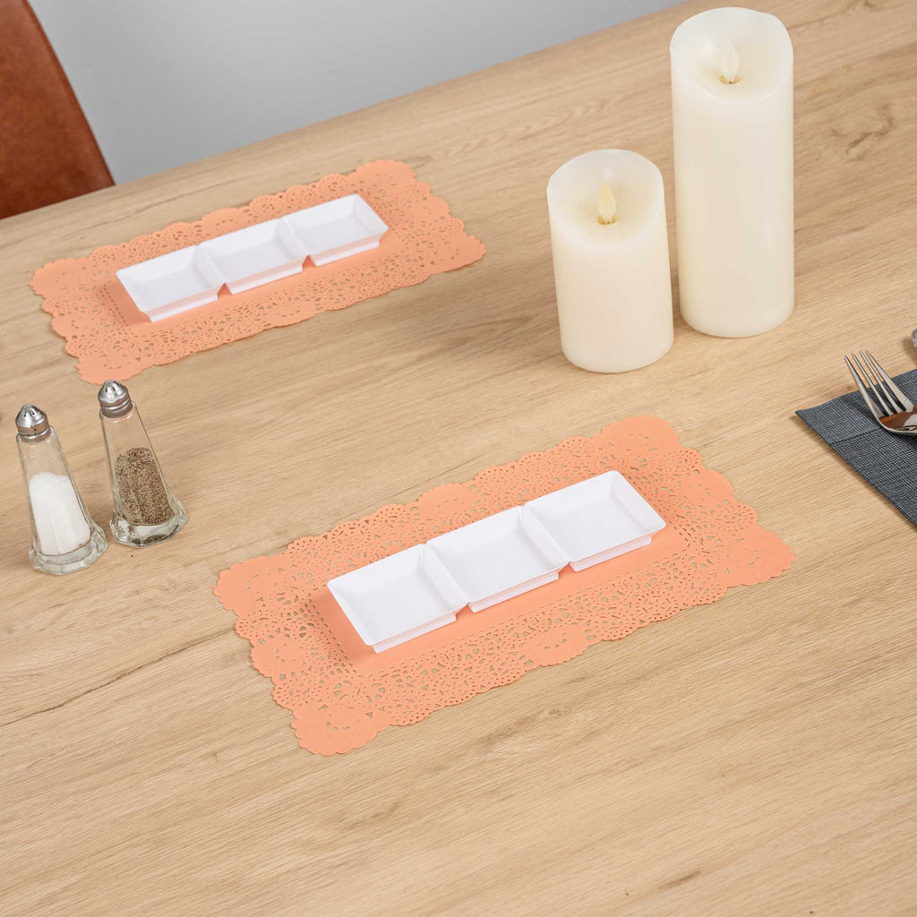 Pastry Tek Rectangle Coral Paper Doilies - Lace - 12" x 7" - 100 count box