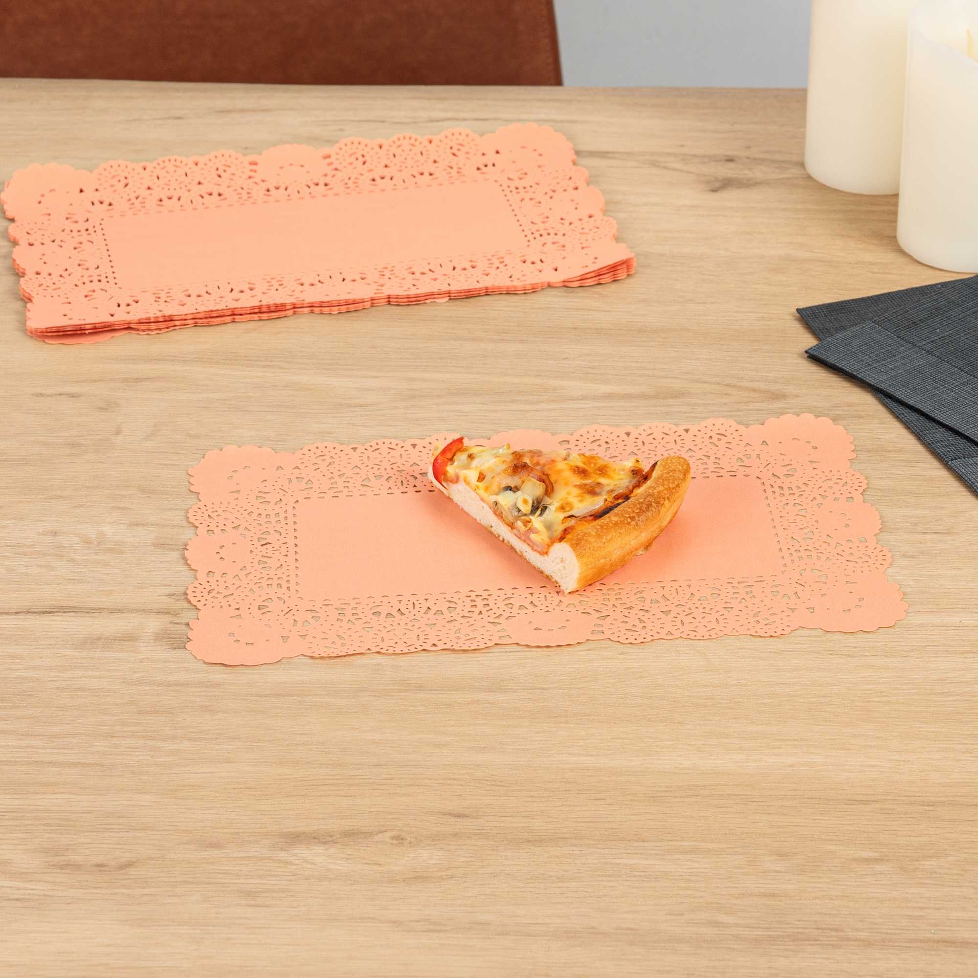 Pastry Tek Rectangle Coral Paper Doilies - Lace - 12" x 7" - 4000 count box