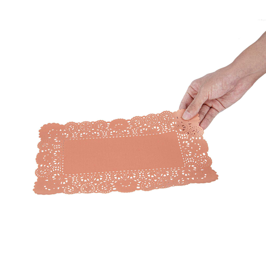 Pastry Tek Rectangle Coral Paper Doilies - Lace - 12" x 7" - 4000 count box