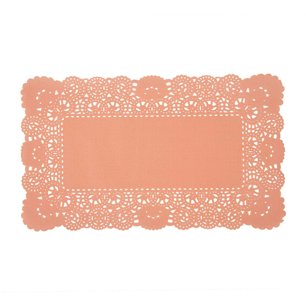Pastry Tek Rectangle Coral Paper Doilies - Lace - 12" x 7" - 4000 count box