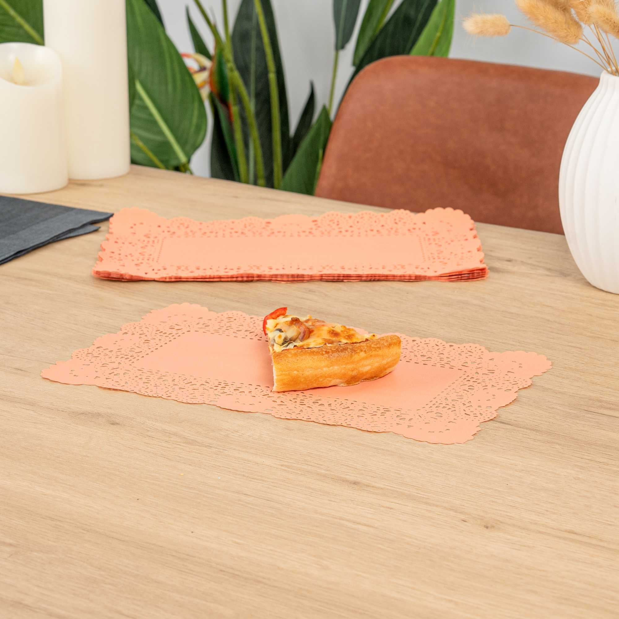 Pastry Tek Rectangle Coral Paper Doilies - Lace - 12" x 7" - 4000 count box