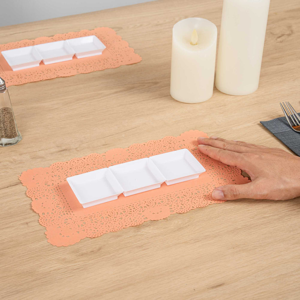 Pastry Tek Rectangle Coral Paper Doilies - Lace - 12" x 7" - 4000 count box
