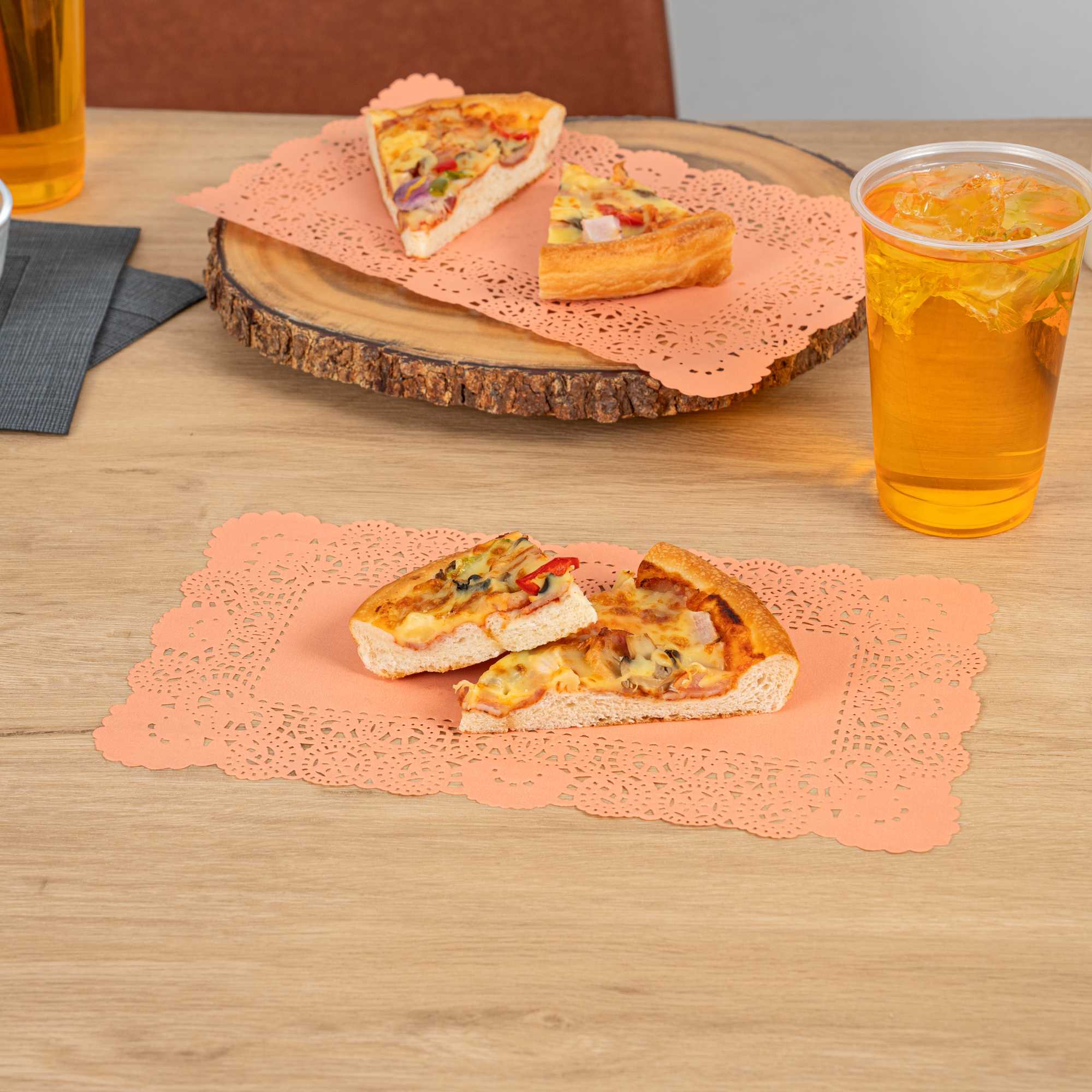 Pastry Tek Rectangle Coral Paper Doilies - Lace - 12" x 7" - 4000 count box
