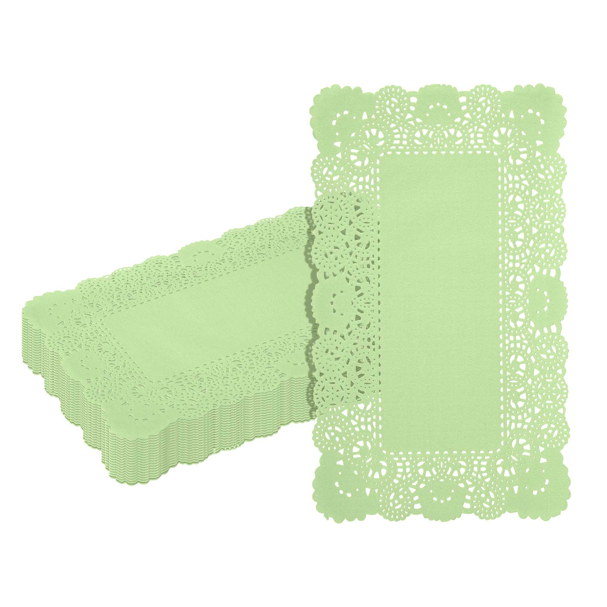 Pastry Tek Rectangle Green Paper Doilies - Lace - 12" x 7" - 100 count box