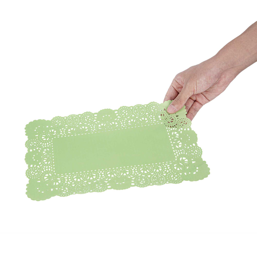 Pastry Tek Rectangle Green Paper Doilies - Lace - 12" x 7" - 4000 count box