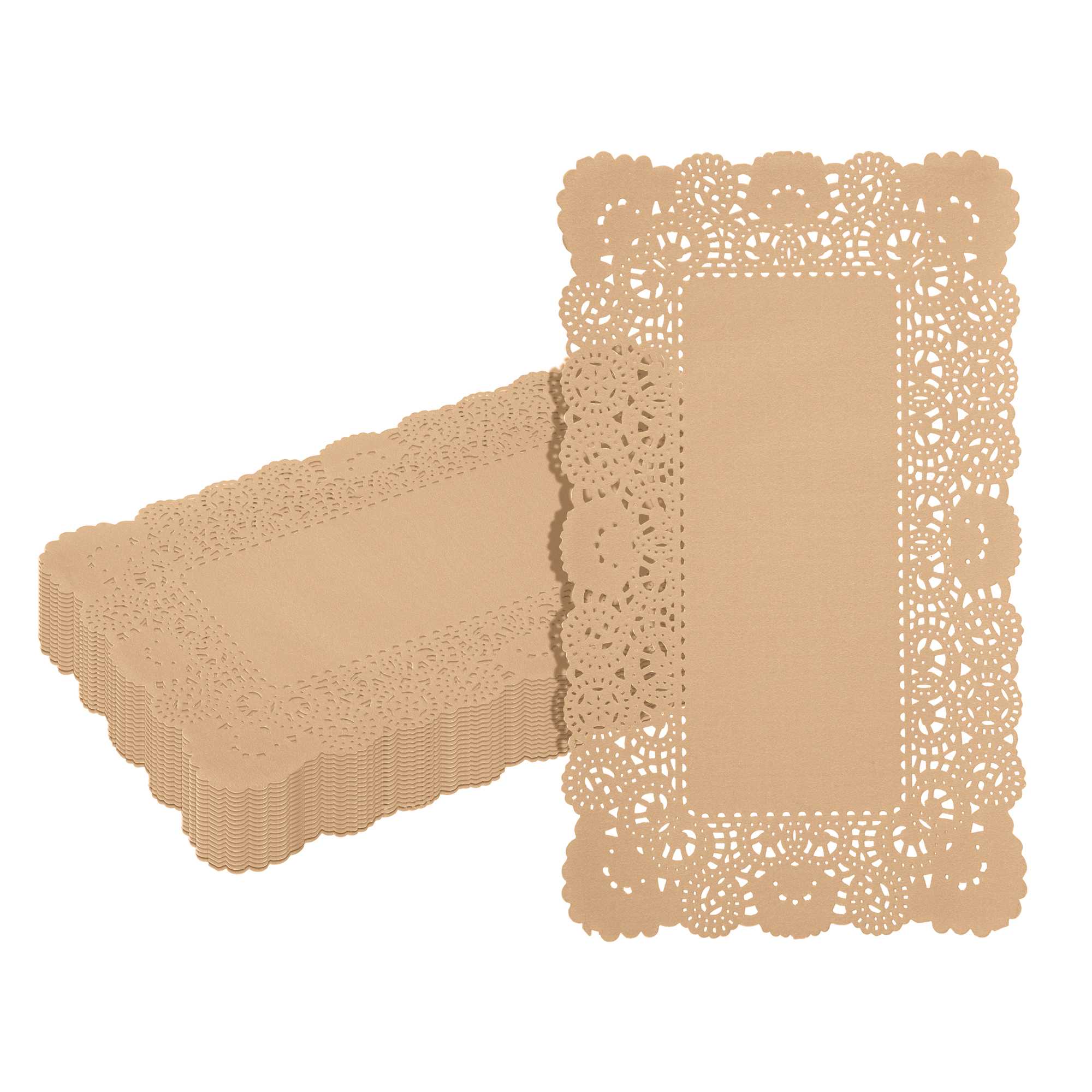 Pastry Tek Rectangle Kraft Paper Doilies - Lace - 12" x 7" - 100 count box