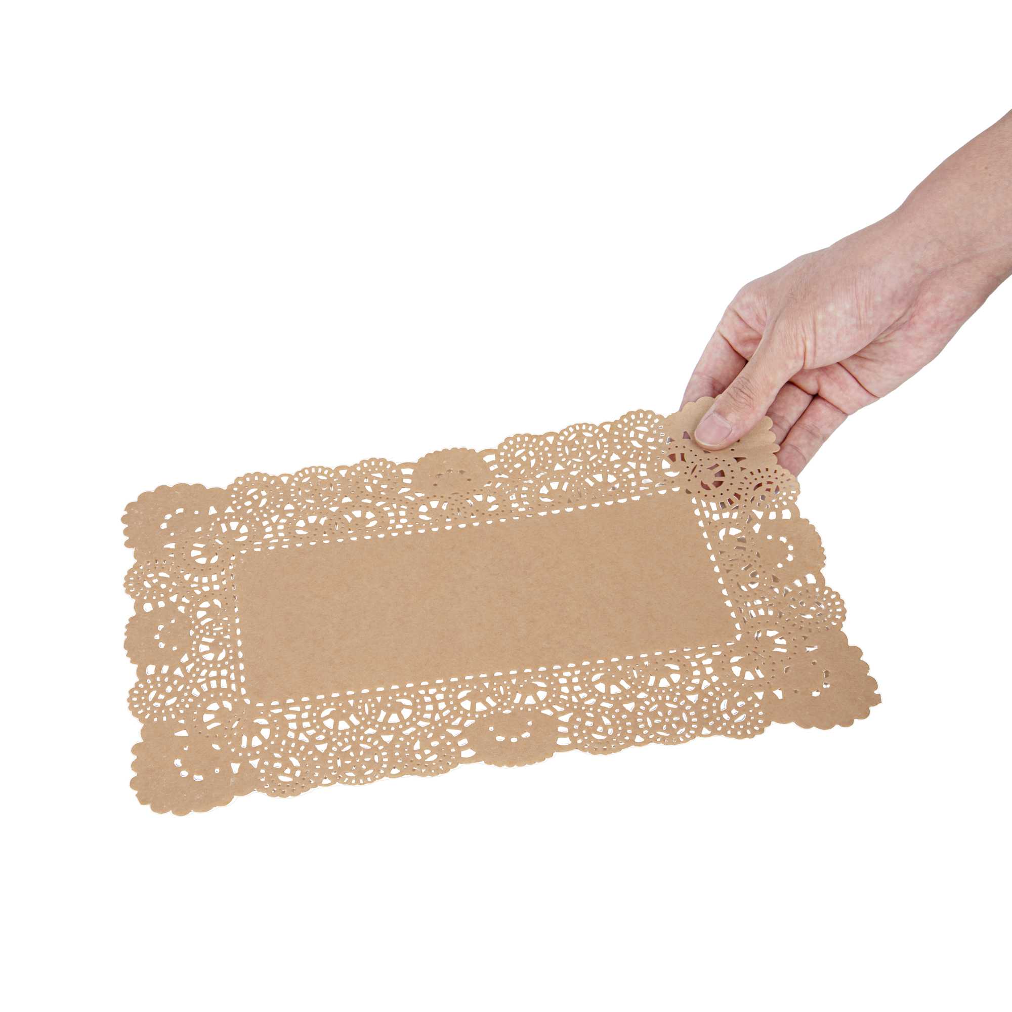Pastry Tek Rectangle Kraft Paper Doilies - Lace - 12" x 7" - 100 count box