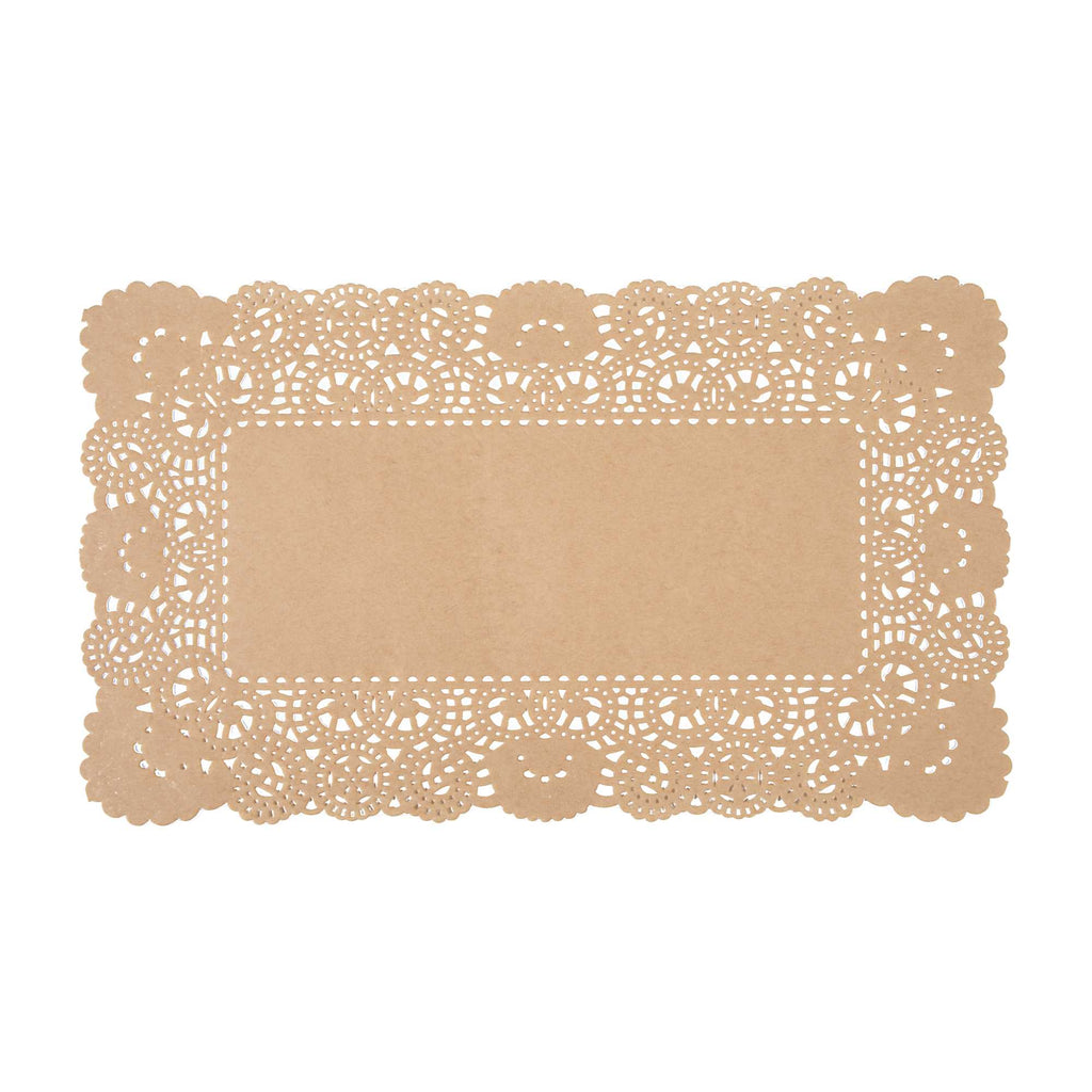 Pastry Tek Rectangle Kraft Paper Doilies - Lace - 12" x 7" - 100 count box