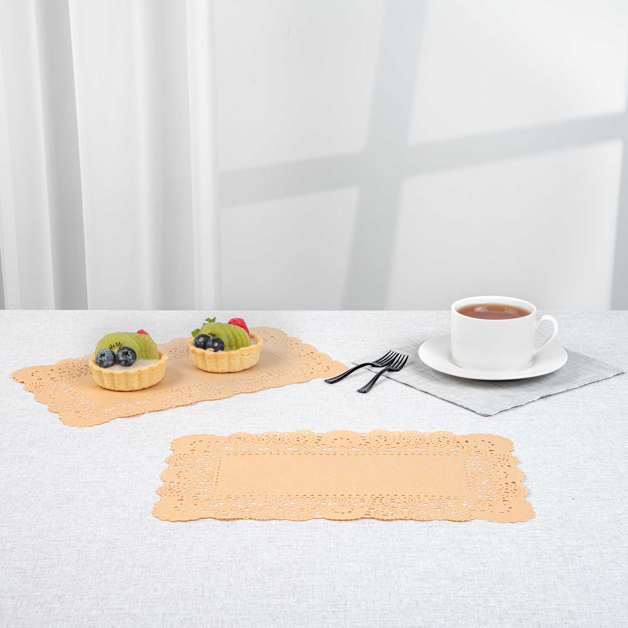 Pastry Tek Rectangle Kraft Paper Doilies - Lace - 12" x 7" - 100 count box