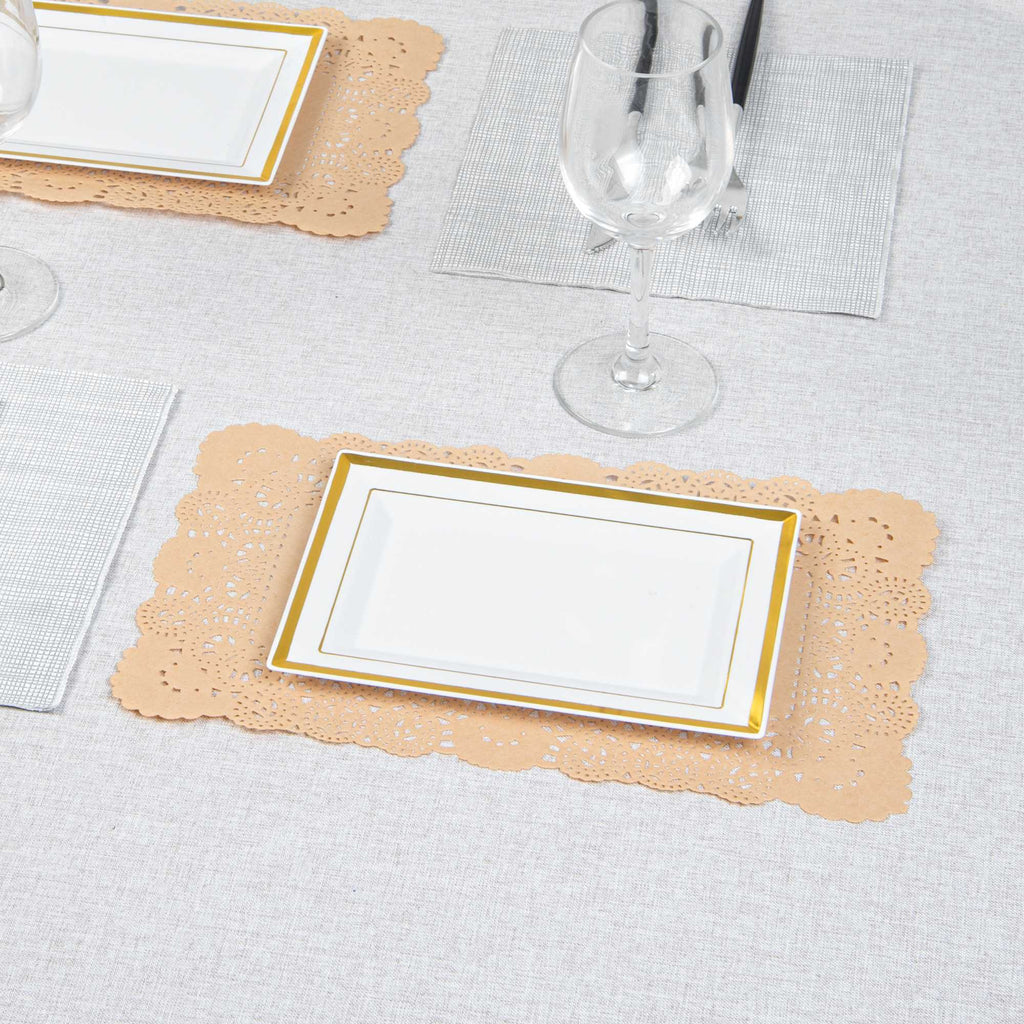 Pastry Tek Rectangle Kraft Paper Doilies - Lace - 12" x 7" - 100 count box
