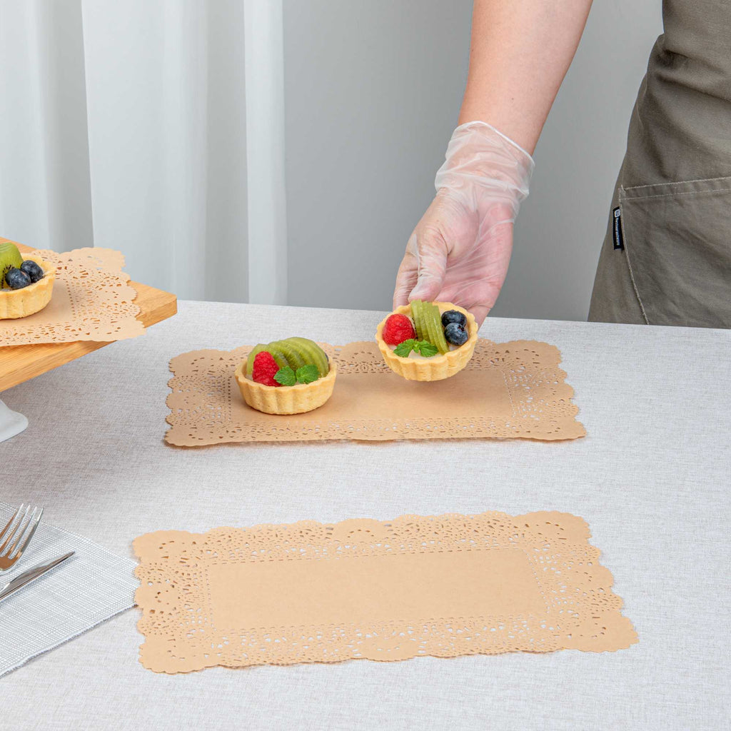 Pastry Tek Rectangle Kraft Paper Doilies - Lace - 12" x 7" - 4000 count box