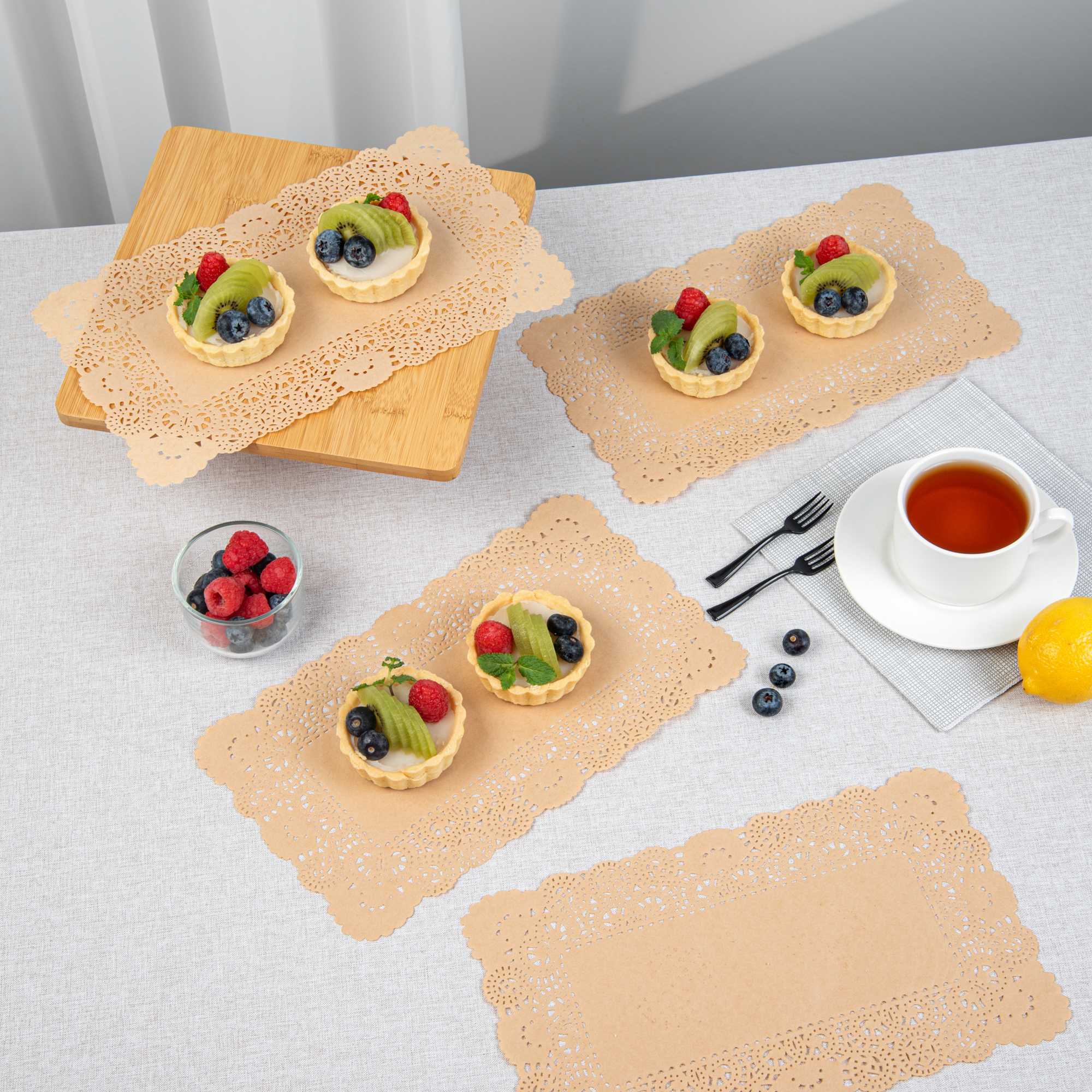 Pastry Tek Rectangle Kraft Paper Doilies - Lace - 12" x 7" - 4000 count box