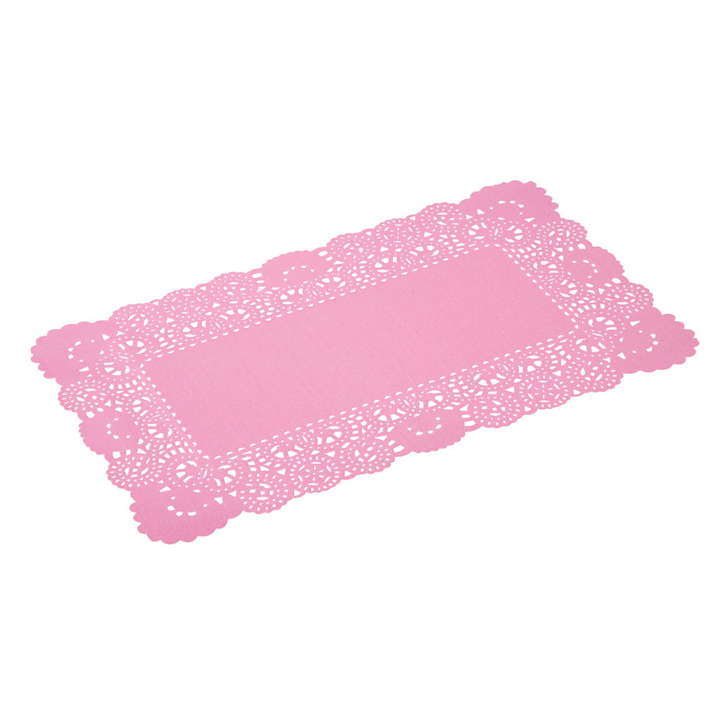 Pastry Tek Rectangle Pink Paper Doilies - Lace - 12" x 7" - 100 count box
