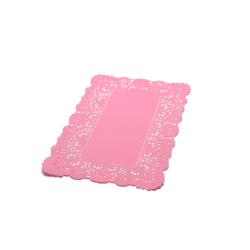 Pastry Tek Rectangle Pink Paper Doilies - Lace - 12" x 7" - 100 count box