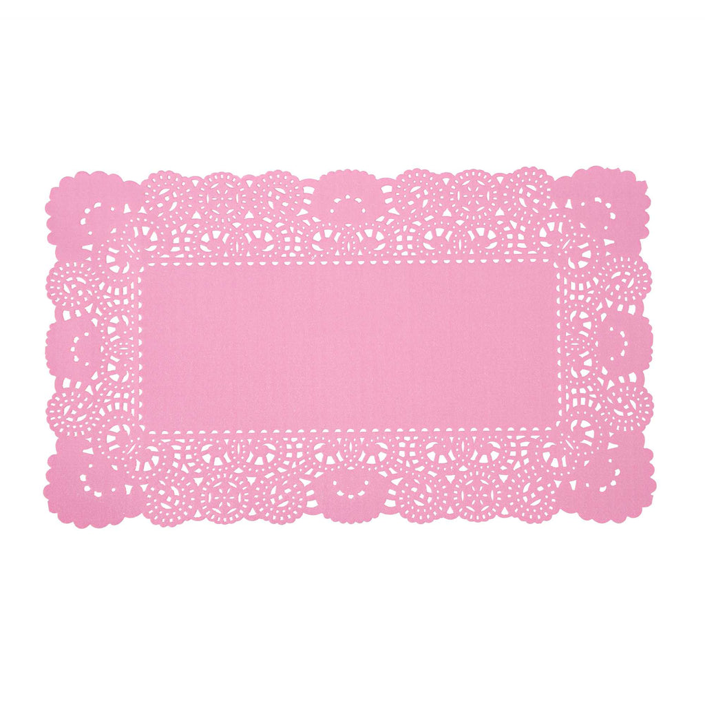 Pastry Tek Rectangle Pink Paper Doilies - Lace - 12" x 7" - 100 count box