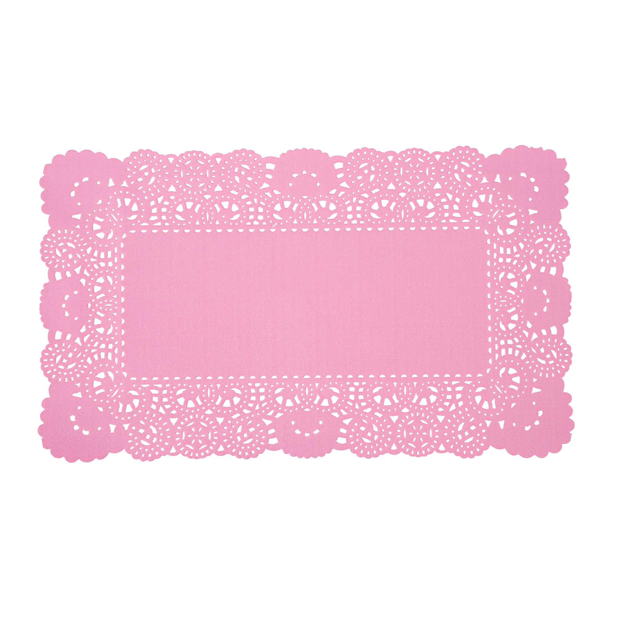 Pastry Tek Rectangle Pink Paper Doilies - Lace - 12" x 7" - 100 count box