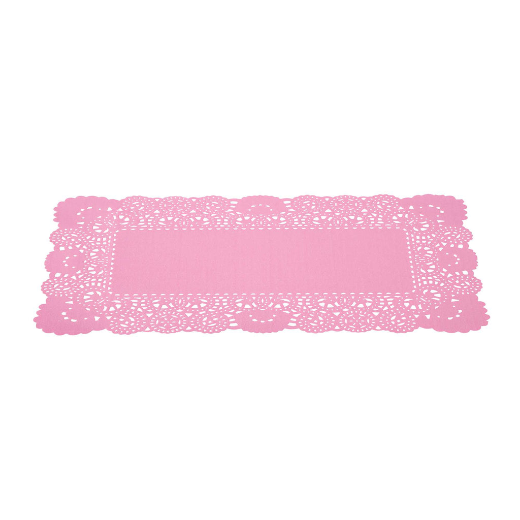 Pastry Tek Rectangle Pink Paper Doilies - Lace - 12" x 7" - 100 count box