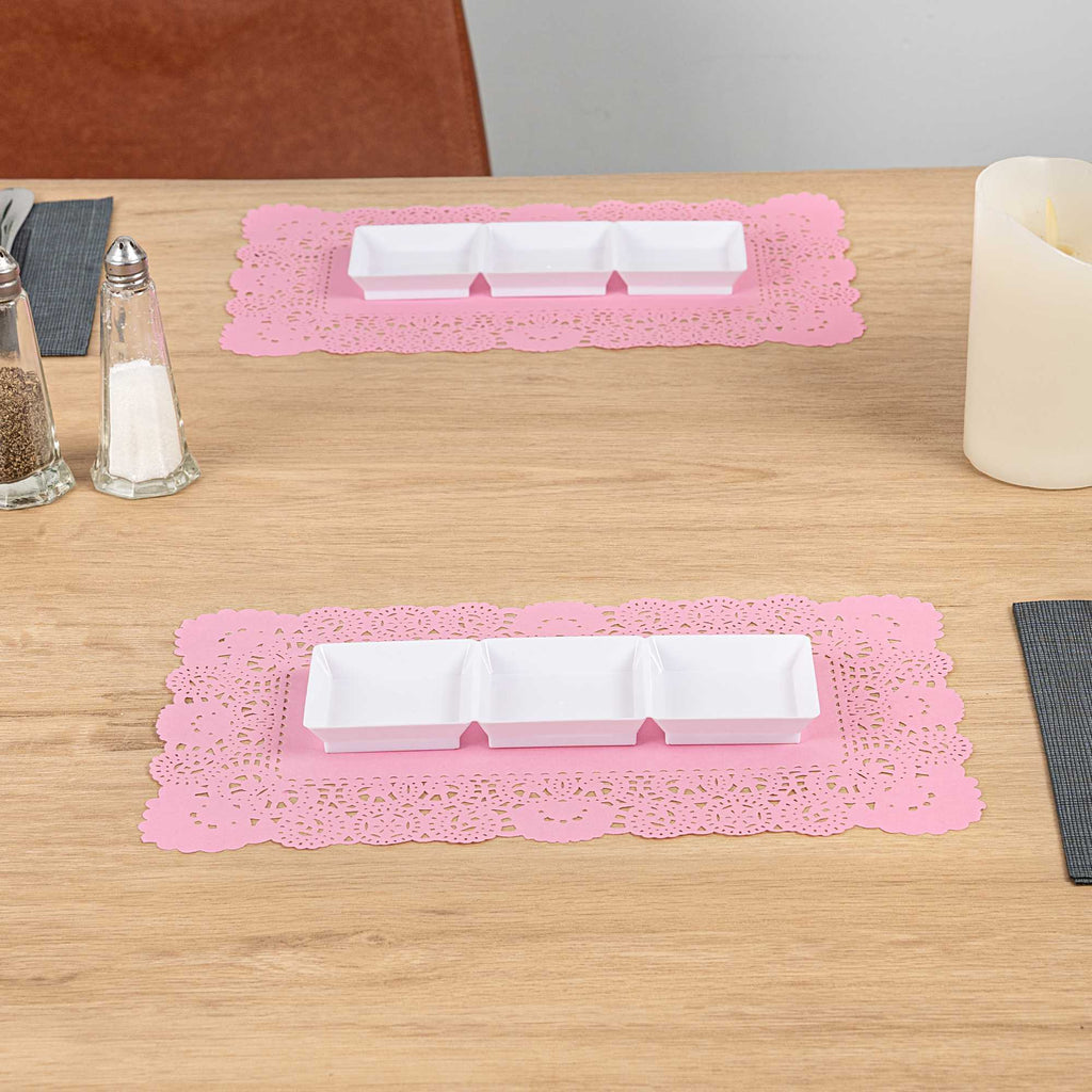 Pastry Tek Rectangle Pink Paper Doilies - Lace - 12" x 7" - 100 count box