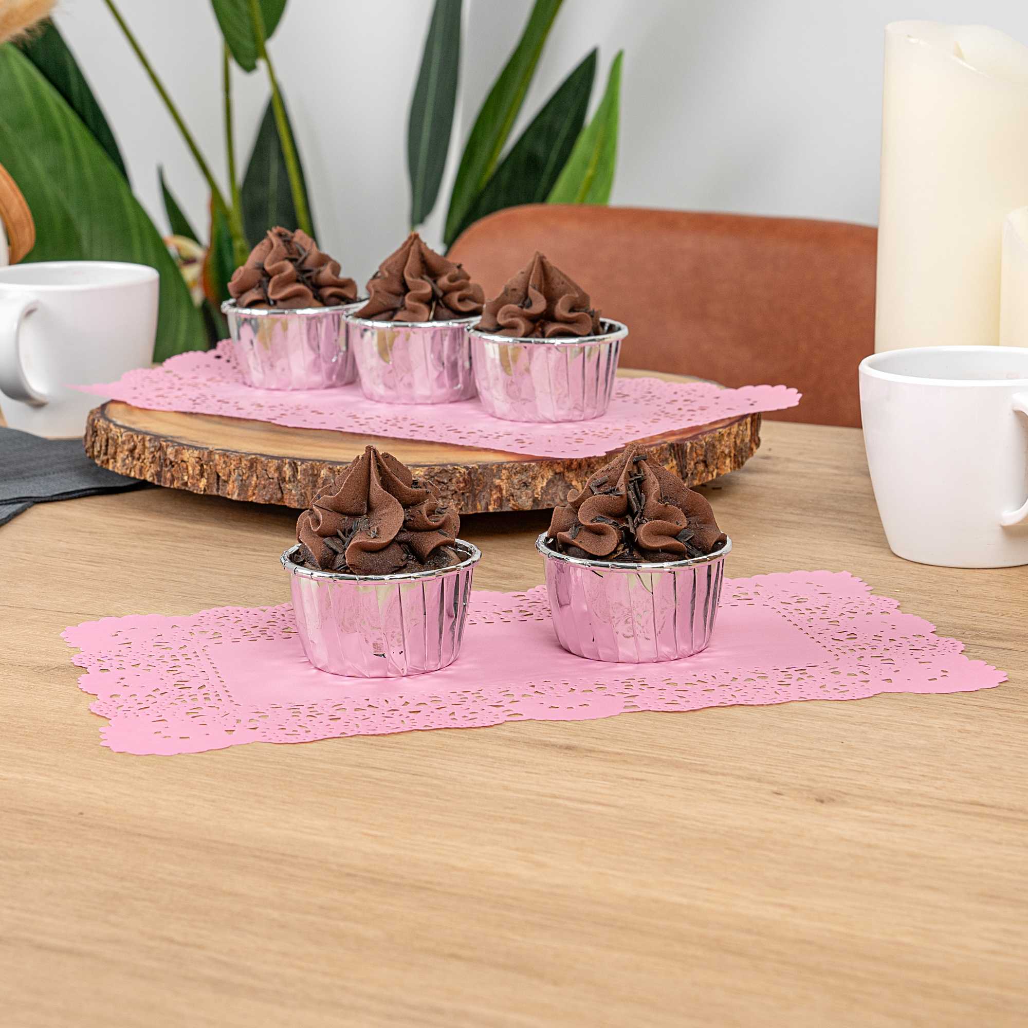 Pastry Tek Rectangle Pink Paper Doilies - Lace - 12" x 7" - 4000 count box