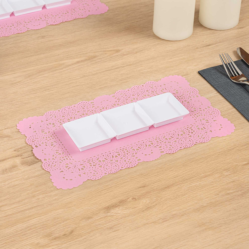 Pastry Tek Rectangle Pink Paper Doilies - Lace - 12" x 7" - 4000 count box