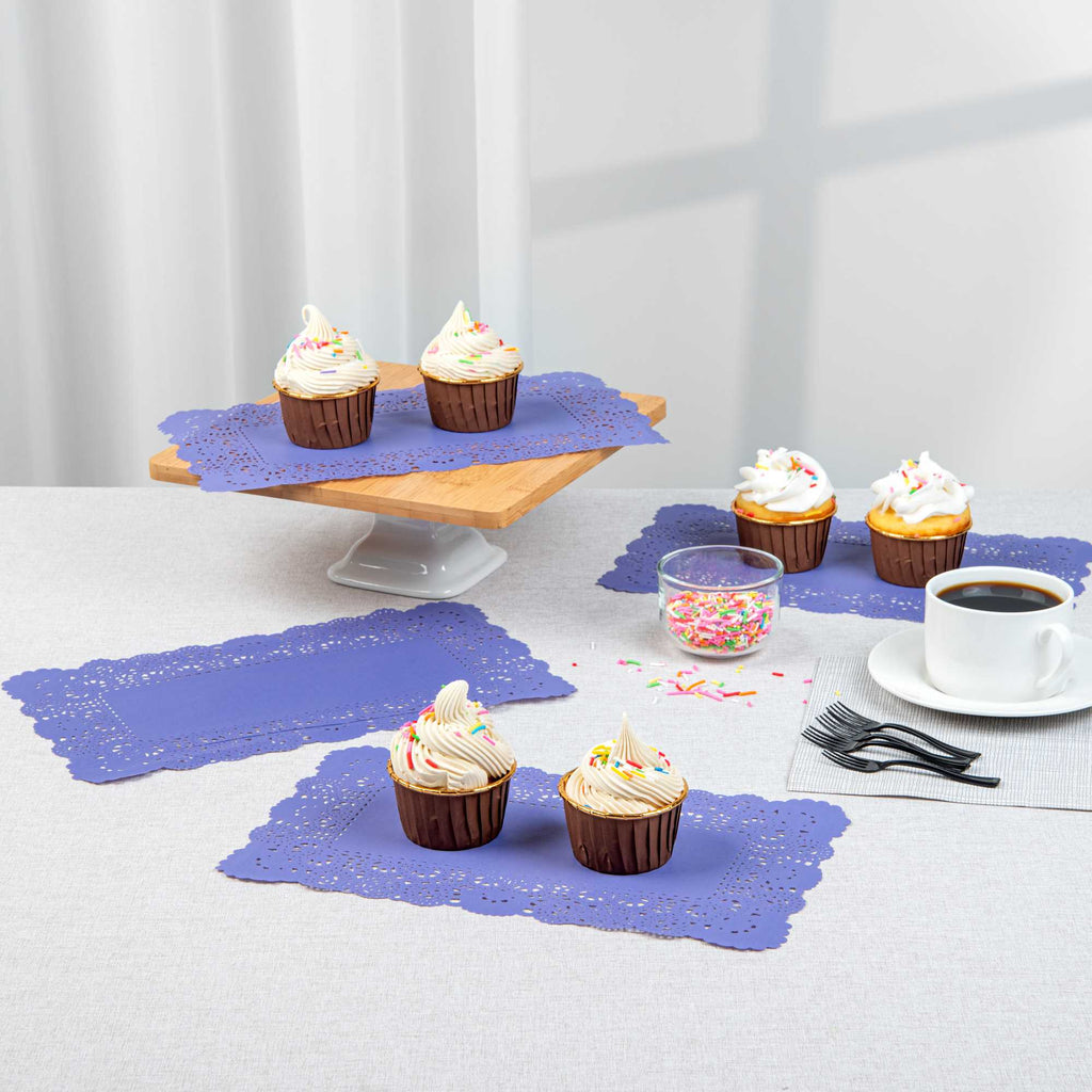 Pastry Tek Rectangle Purple Paper Doilies - Lace - 12" x 7" - 100 count box