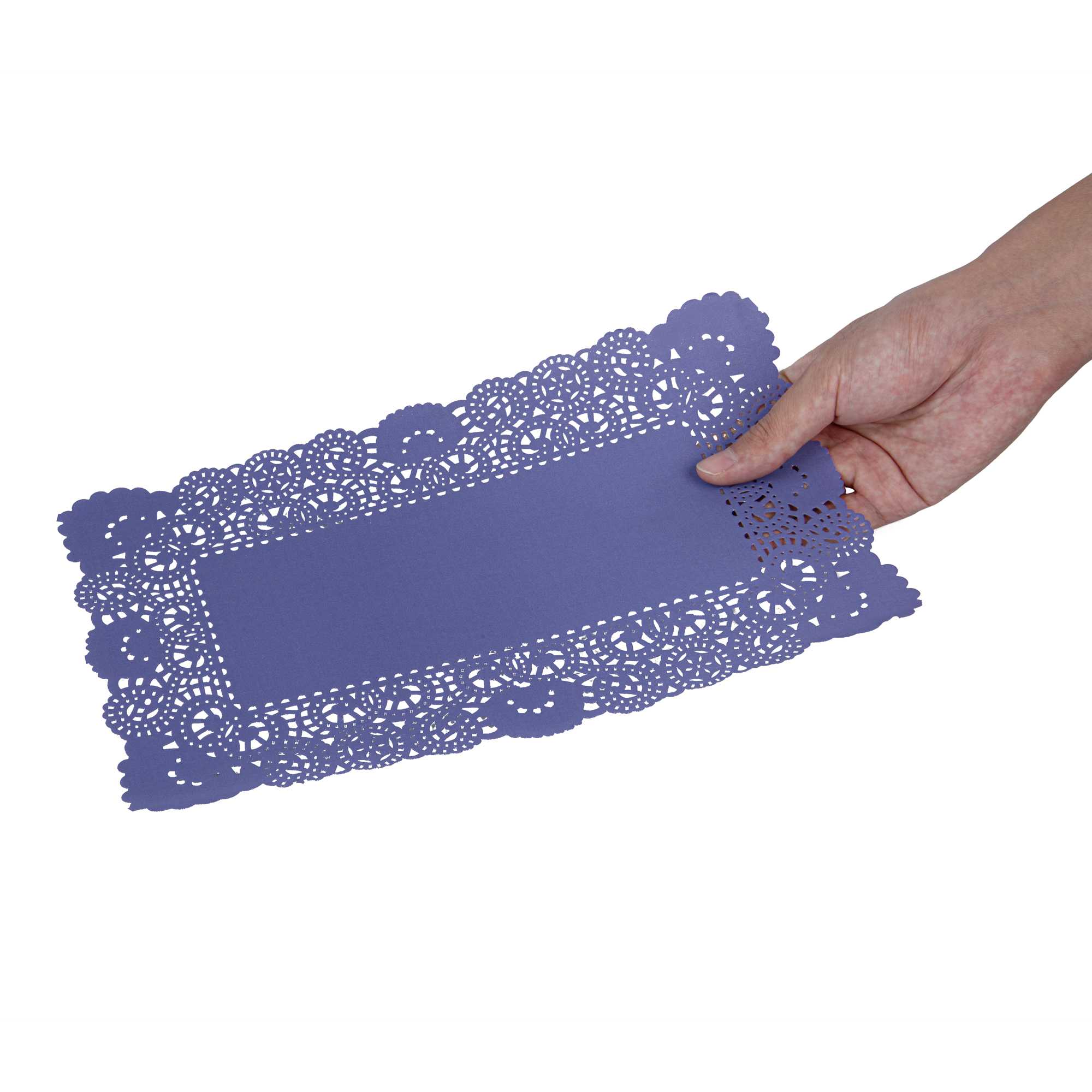Pastry Tek Rectangle Purple Paper Doilies - Lace - 12" x 7" - 100 count box