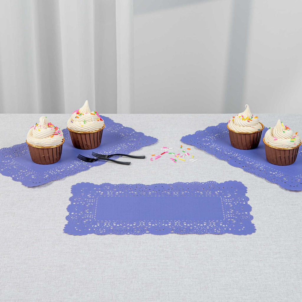 Pastry Tek Rectangle Purple Paper Doilies - Lace - 12" x 7" - 100 count box