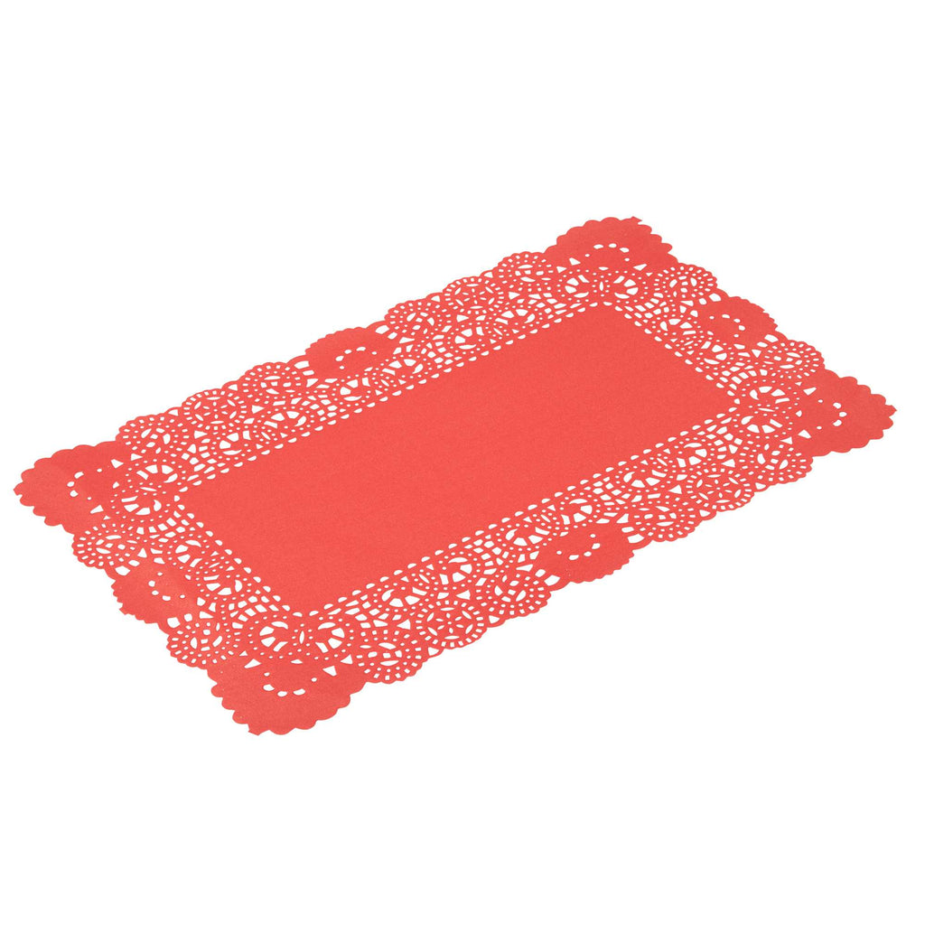 Pastry Tek Rectangle Red Paper Doilies - Lace - 12" x 7" - 4000 count box