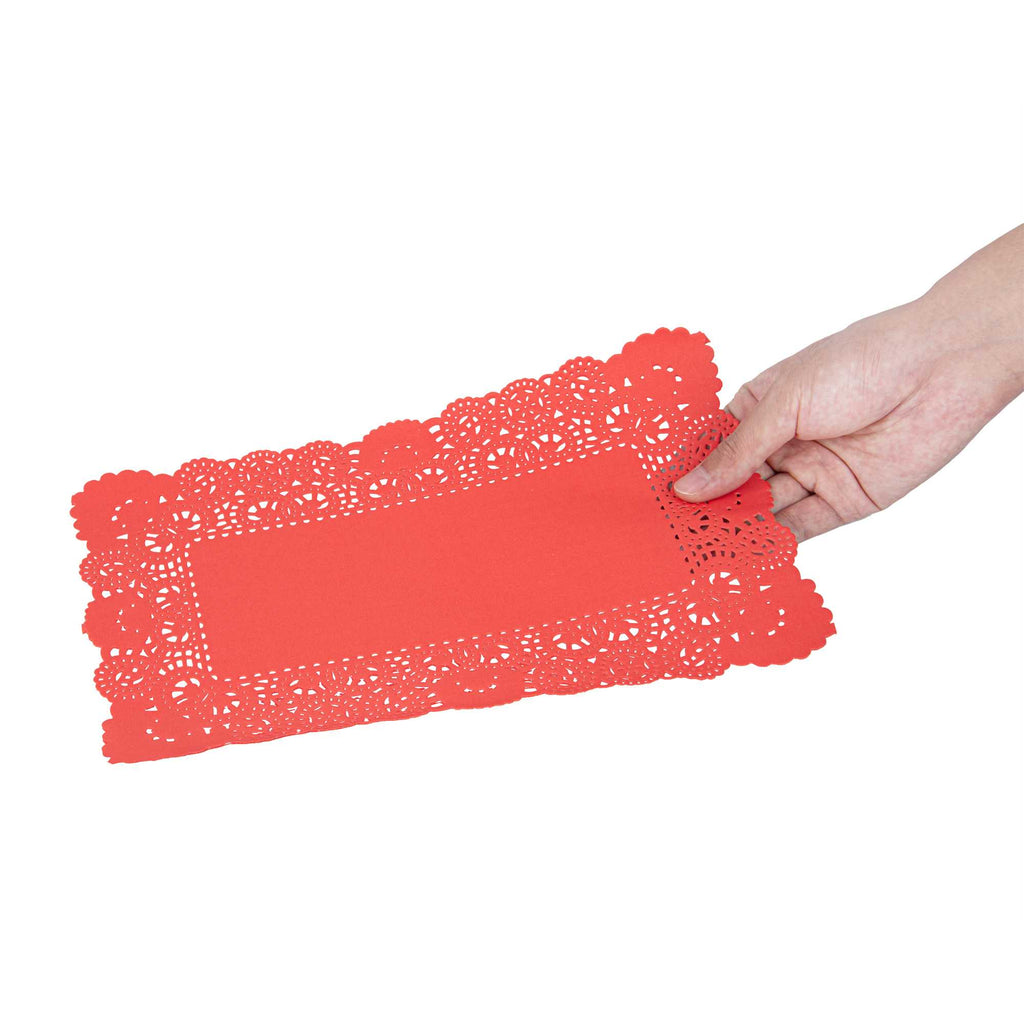 Pastry Tek Rectangle Red Paper Doilies - Lace - 12" x 7" - 100 count box