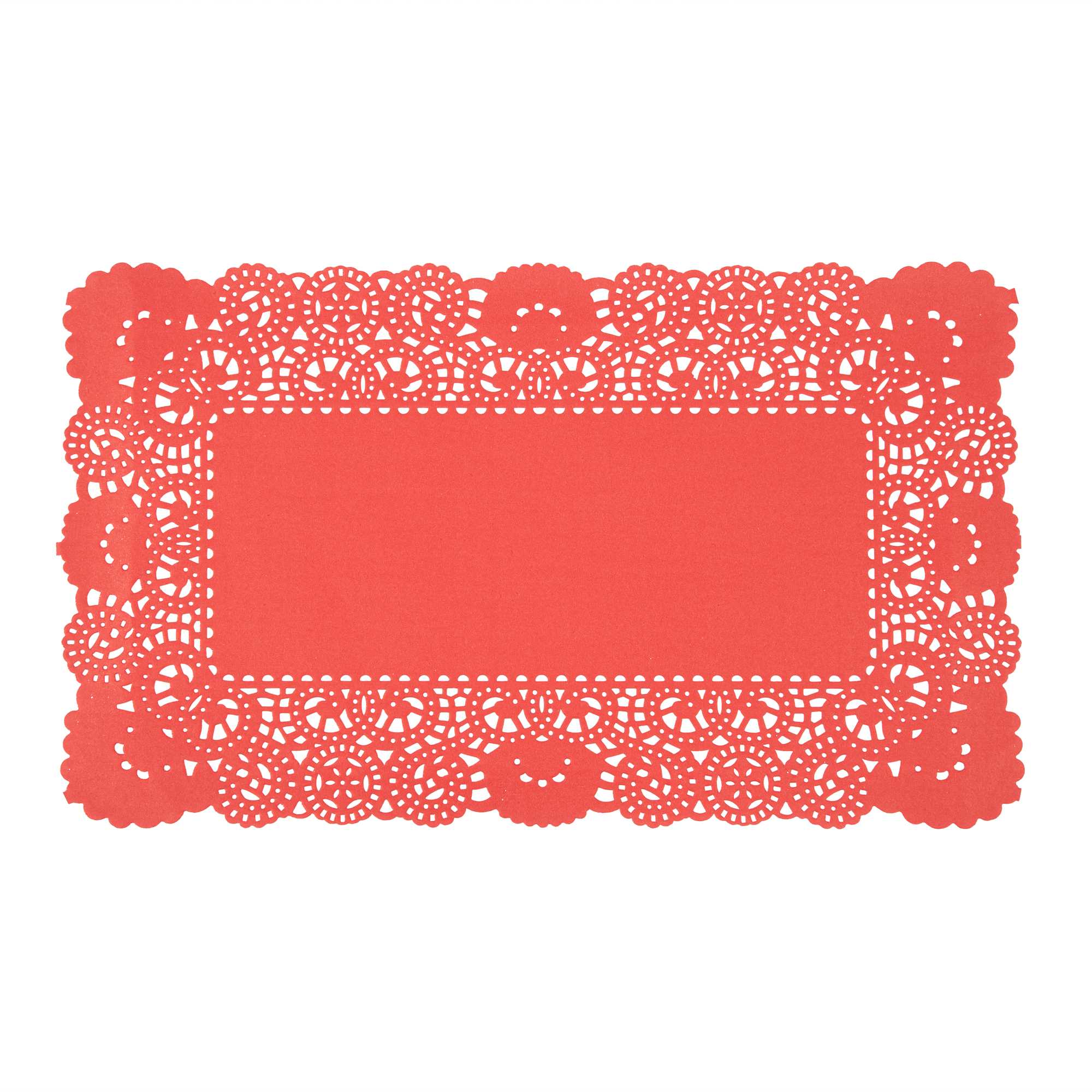 Pastry Tek Rectangle Red Paper Doilies - Lace - 12" x 7" - 100 count box