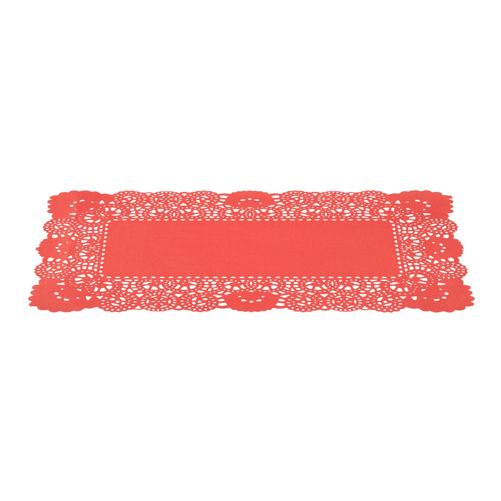 Pastry Tek Rectangle Red Paper Doilies - Lace - 12" x 7" - 100 count box