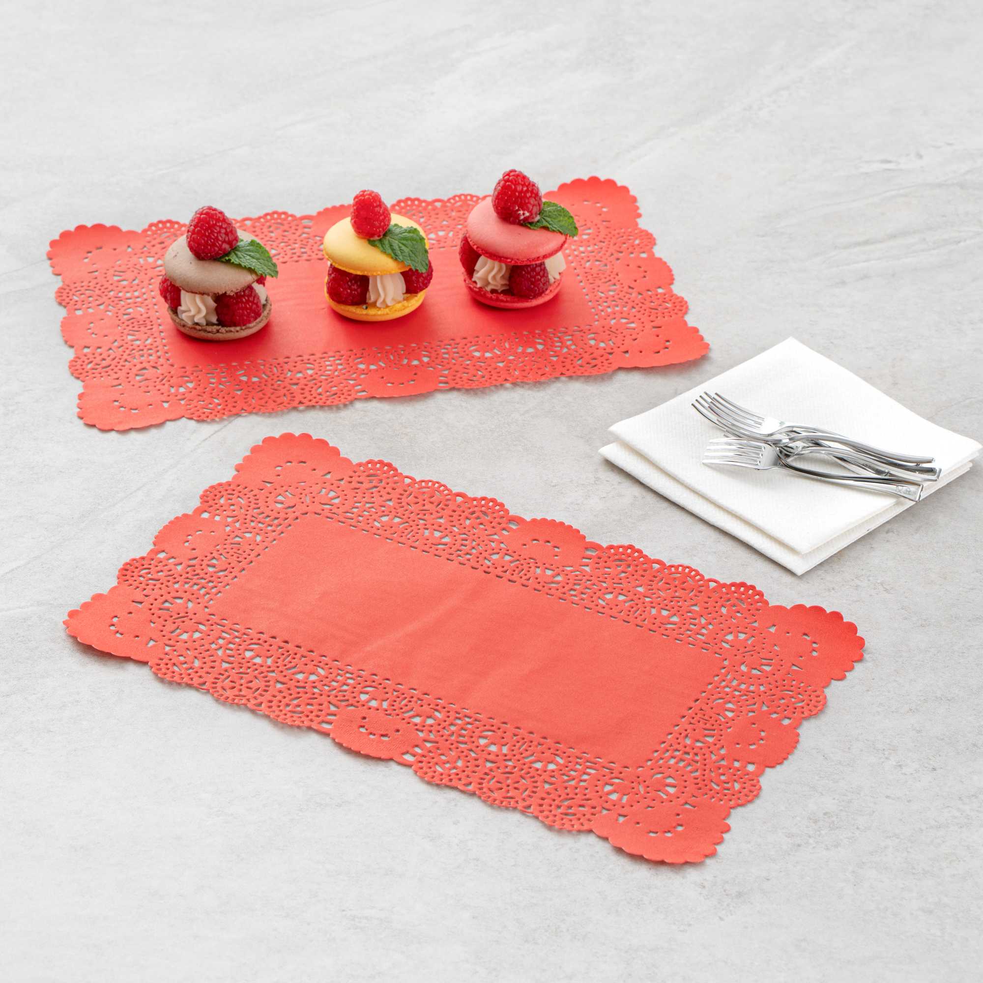 Pastry Tek Rectangle Red Paper Doilies - Lace - 12" x 7" - 100 count box