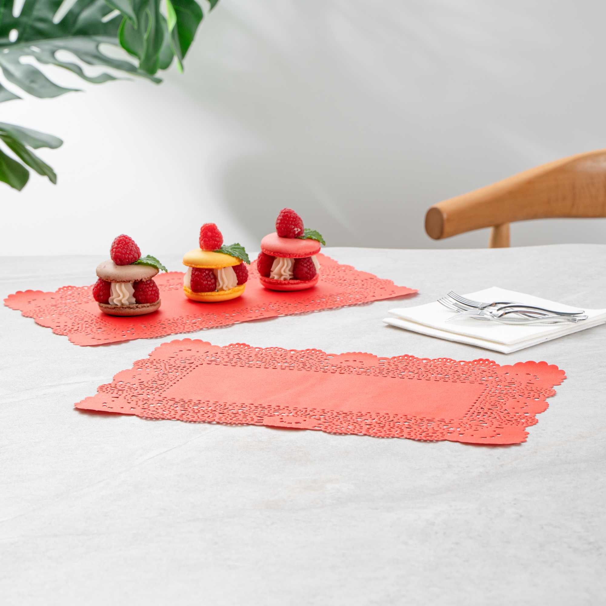 Pastry Tek Rectangle Red Paper Doilies - Lace - 12" x 7" - 100 count box
