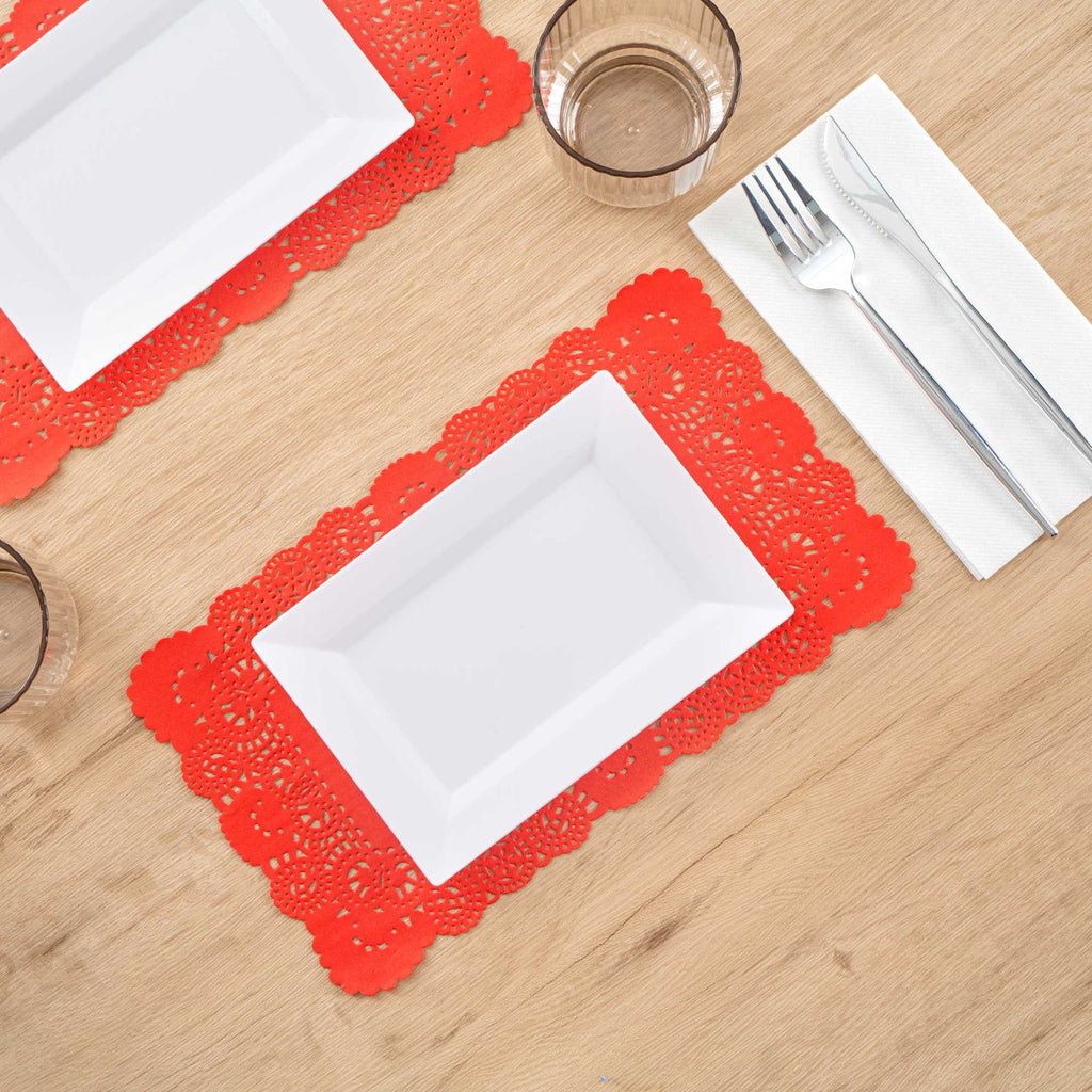 Pastry Tek Rectangle Red Paper Doilies - Lace - 12" x 7" - 100 count box