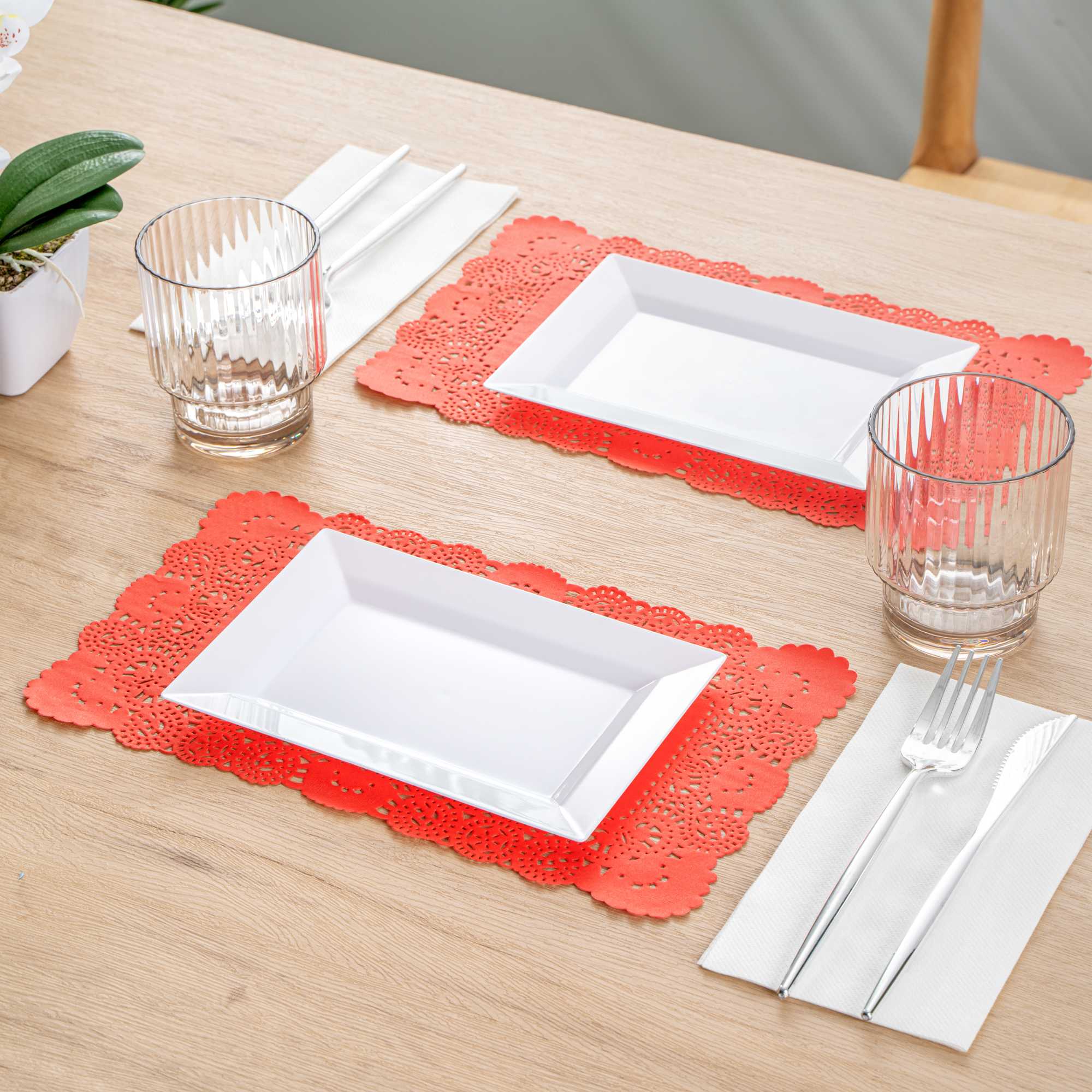 Pastry Tek Rectangle Red Paper Doilies - Lace - 12" x 7" - 100 count box