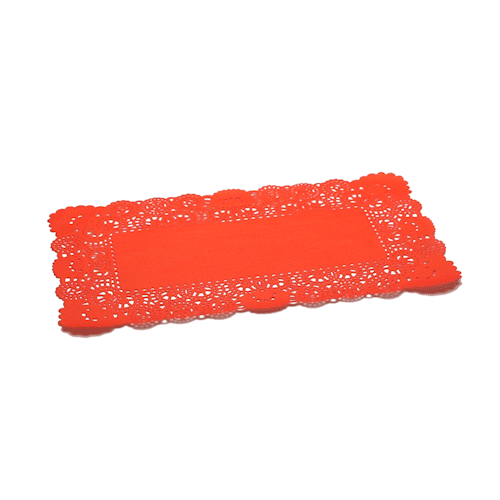 Pastry Tek Rectangle Red Paper Doilies - Lace - 12" x 7" - 4000 count box