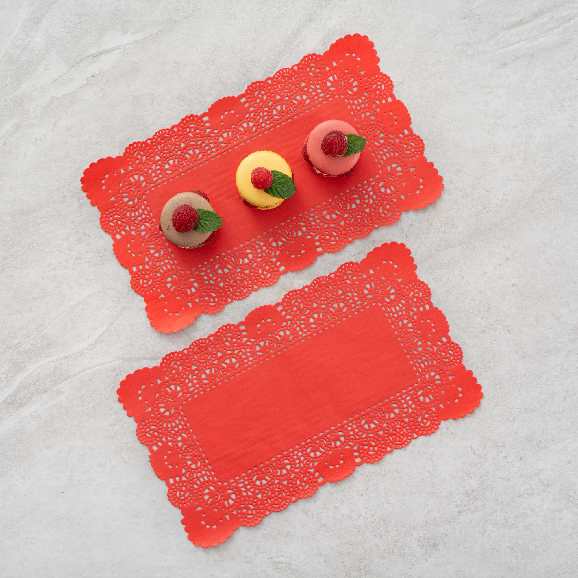 Pastry Tek Rectangle Red Paper Doilies - Lace - 12" x 7" - 4000 count box
