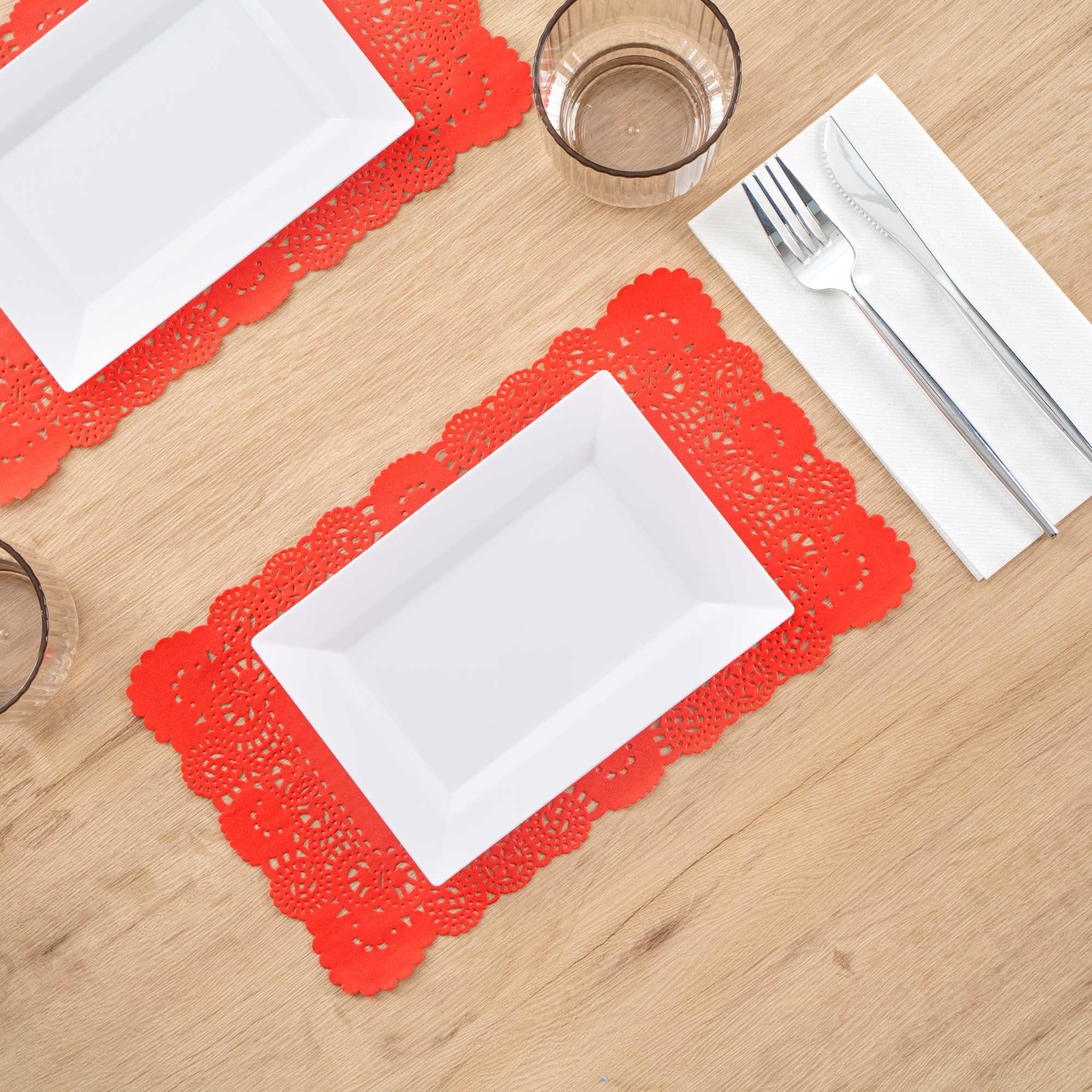 Pastry Tek Rectangle Red Paper Doilies - Lace - 12" x 7" - 4000 count box