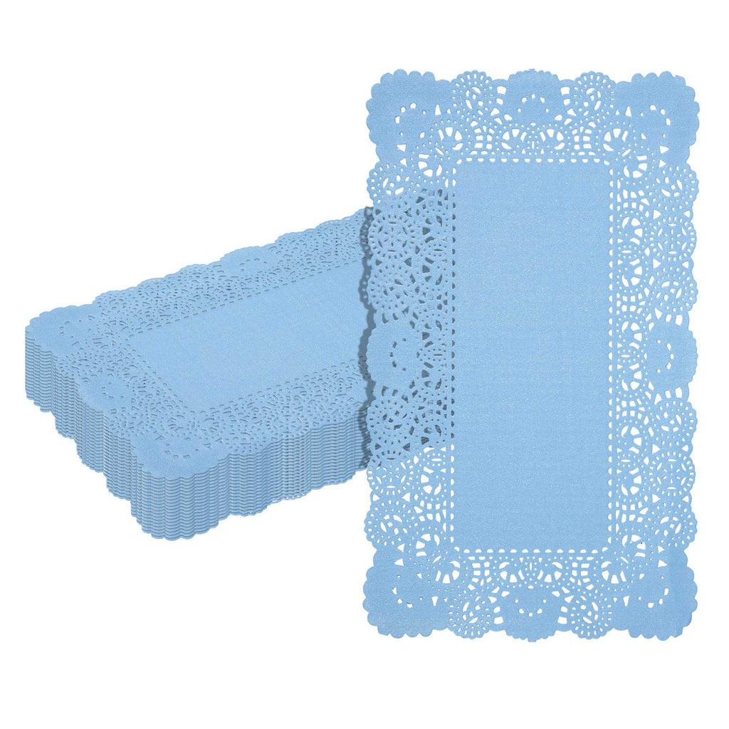 Pastry Tek Rectangle Sky Blue Paper Doilies - Lace - 12" x 7" - 100 count box