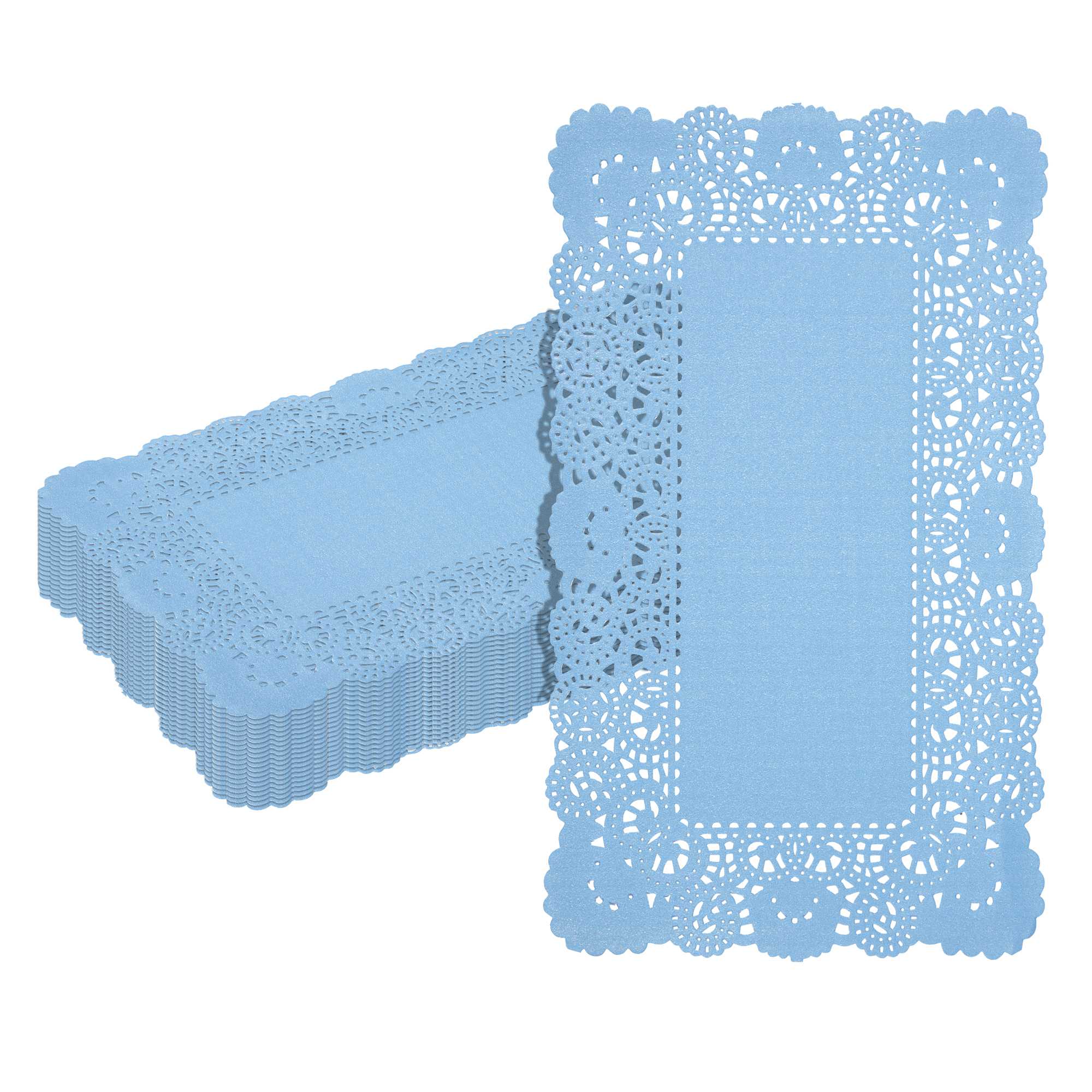 Pastry Tek Rectangle Sky Blue Paper Doilies - Lace - 12" x 7" - 100 count box