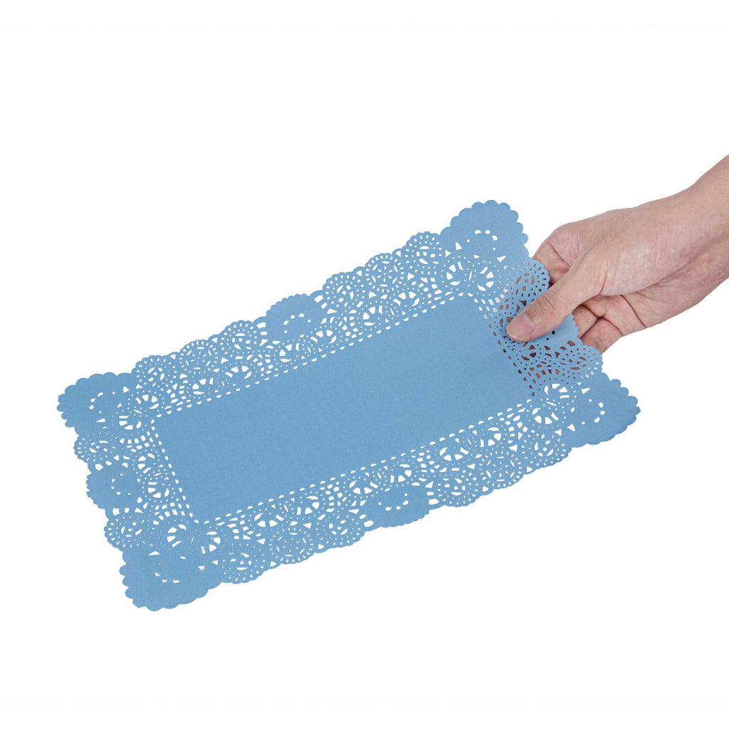 Pastry Tek Rectangle Sky Blue Paper Doilies - Lace - 12" x 7" - 100 count box