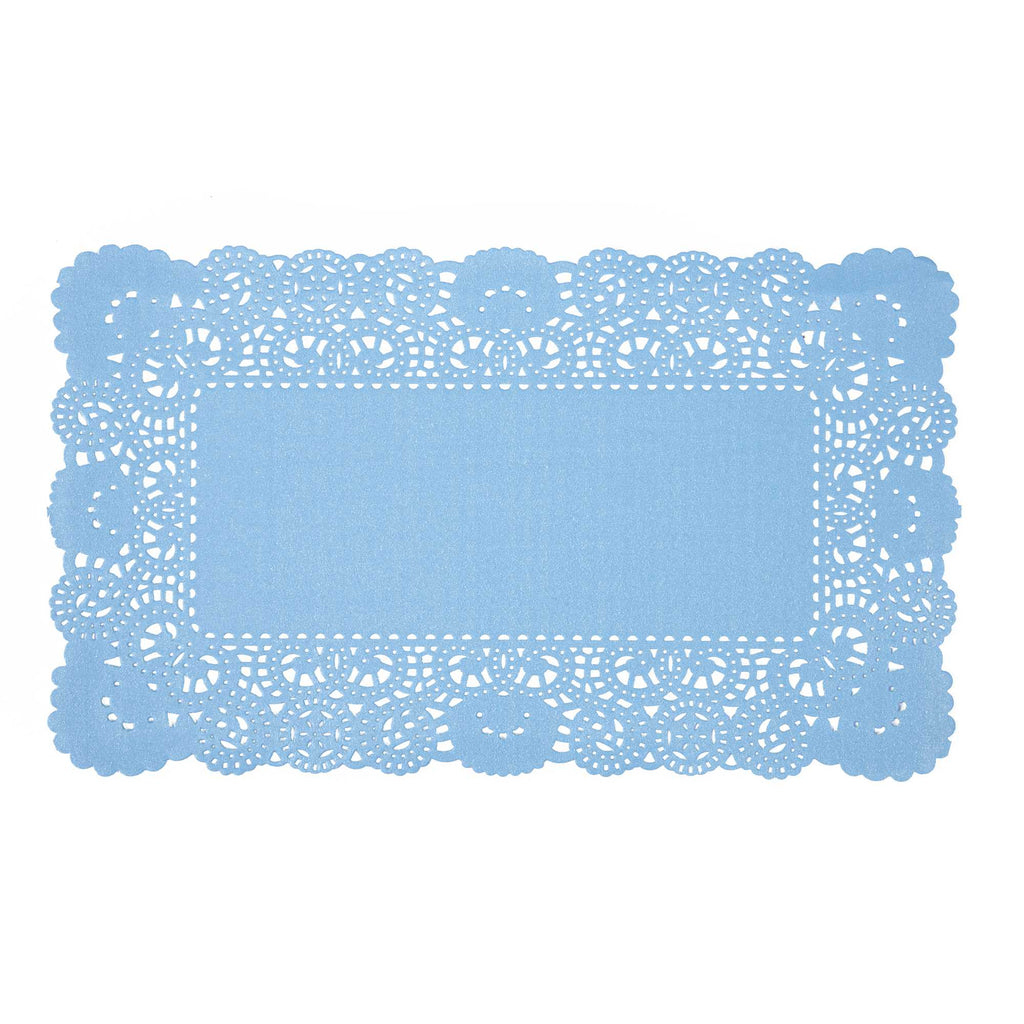 Pastry Tek Rectangle Sky Blue Paper Doilies - Lace - 12" x 7" - 100 count box
