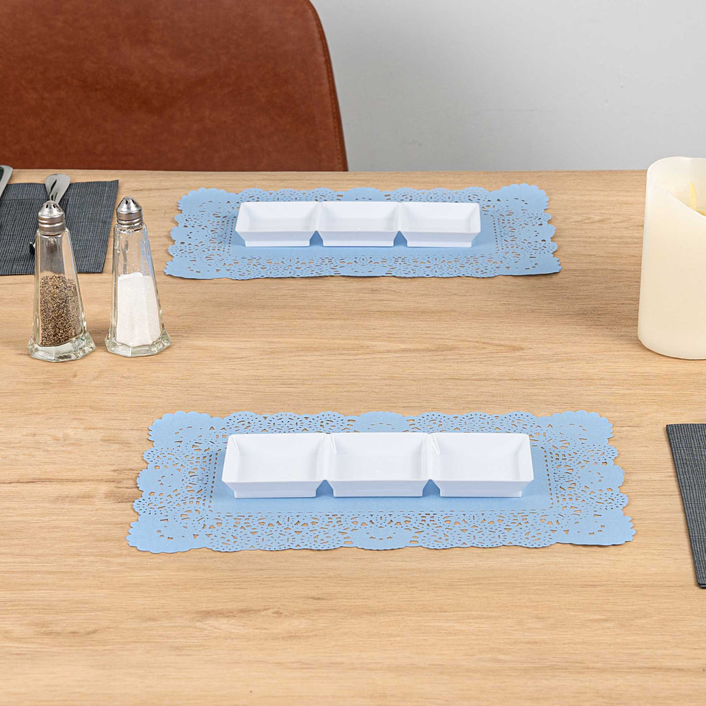Pastry Tek Rectangle Sky Blue Paper Doilies - Lace - 12" x 7" - 4000 count box