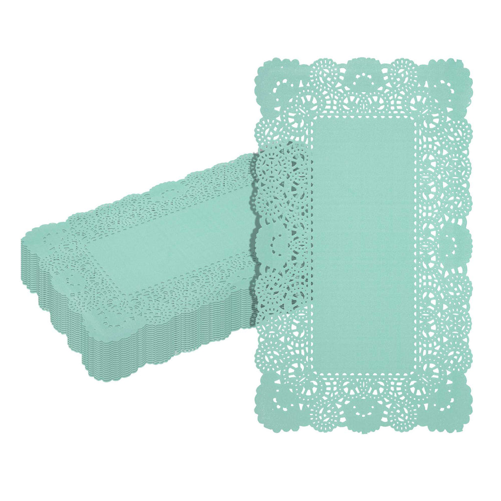Pastry Tek Rectangle Teal Paper Doilies - Lace - 12" x 7" - 100 count box