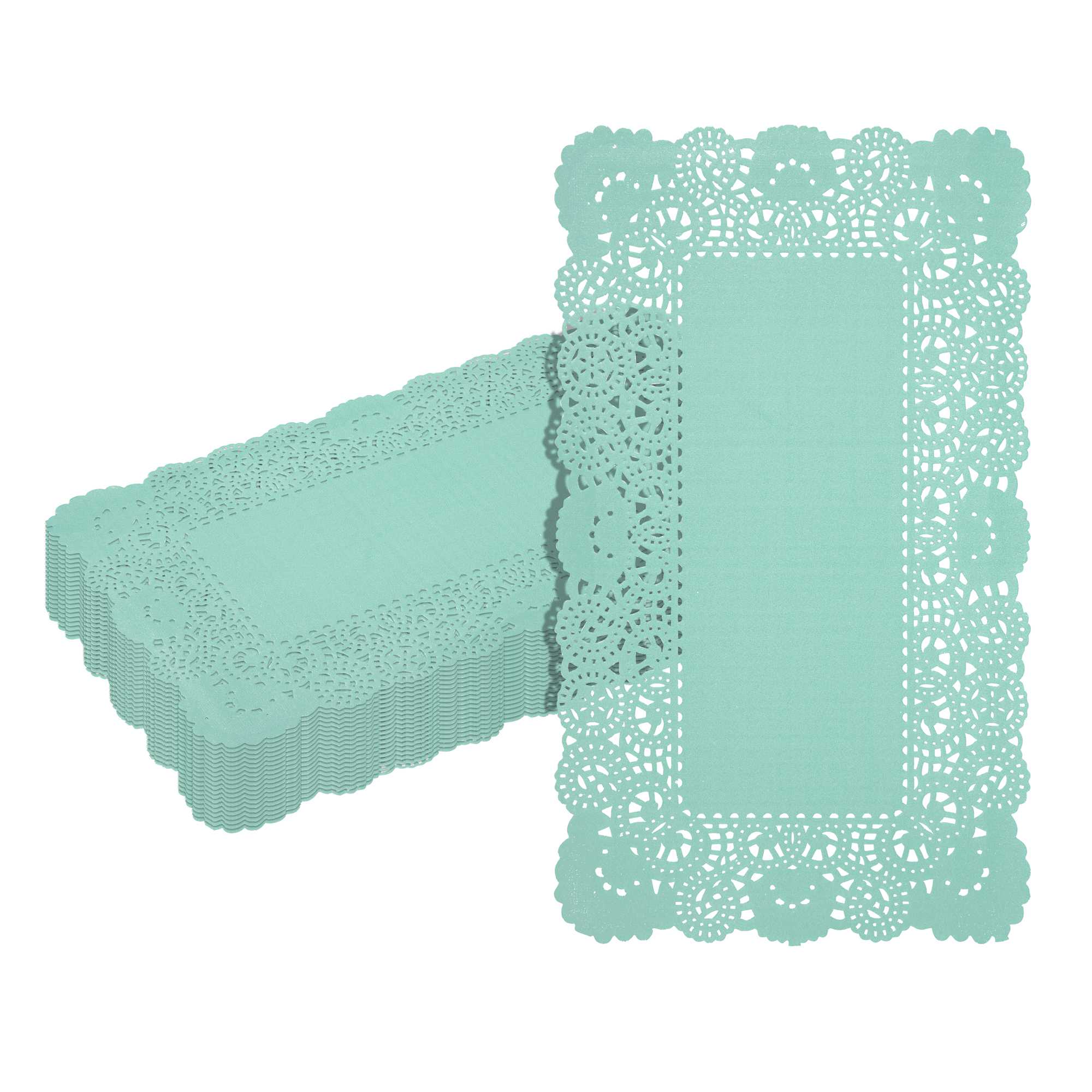 Pastry Tek Rectangle Teal Paper Doilies - Lace - 12" x 7" - 100 count box