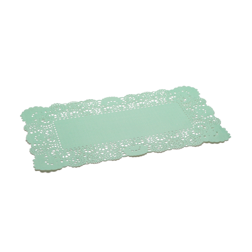 Pastry Tek Rectangle Teal Paper Doilies - Lace - 12" x 7" - 100 count box