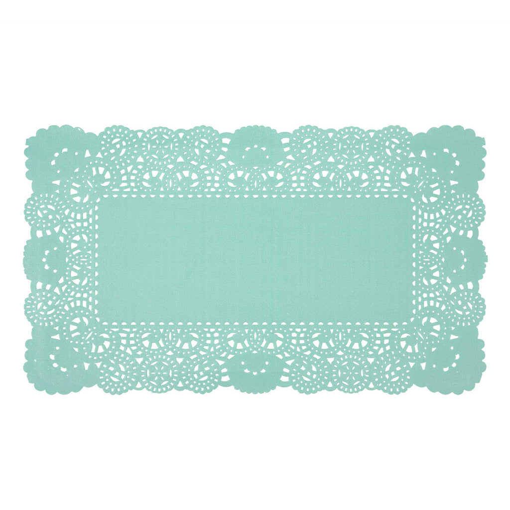 Pastry Tek Rectangle Teal Paper Doilies - Lace - 12" x 7" - 100 count box