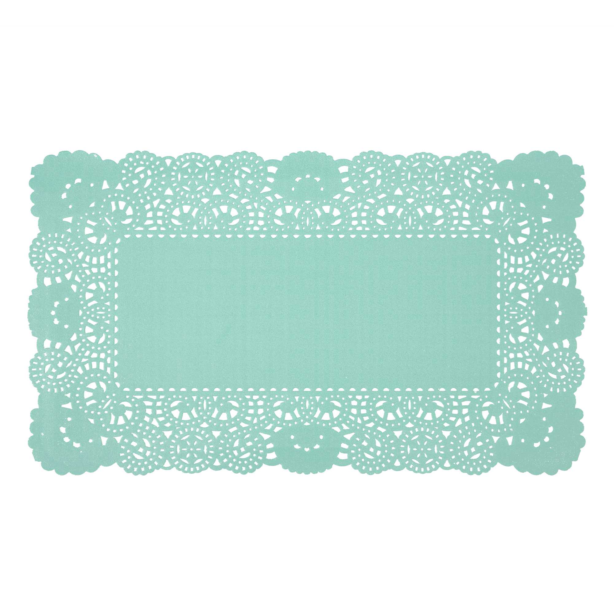 Pastry Tek Rectangle Teal Paper Doilies - Lace - 12" x 7" - 100 count box