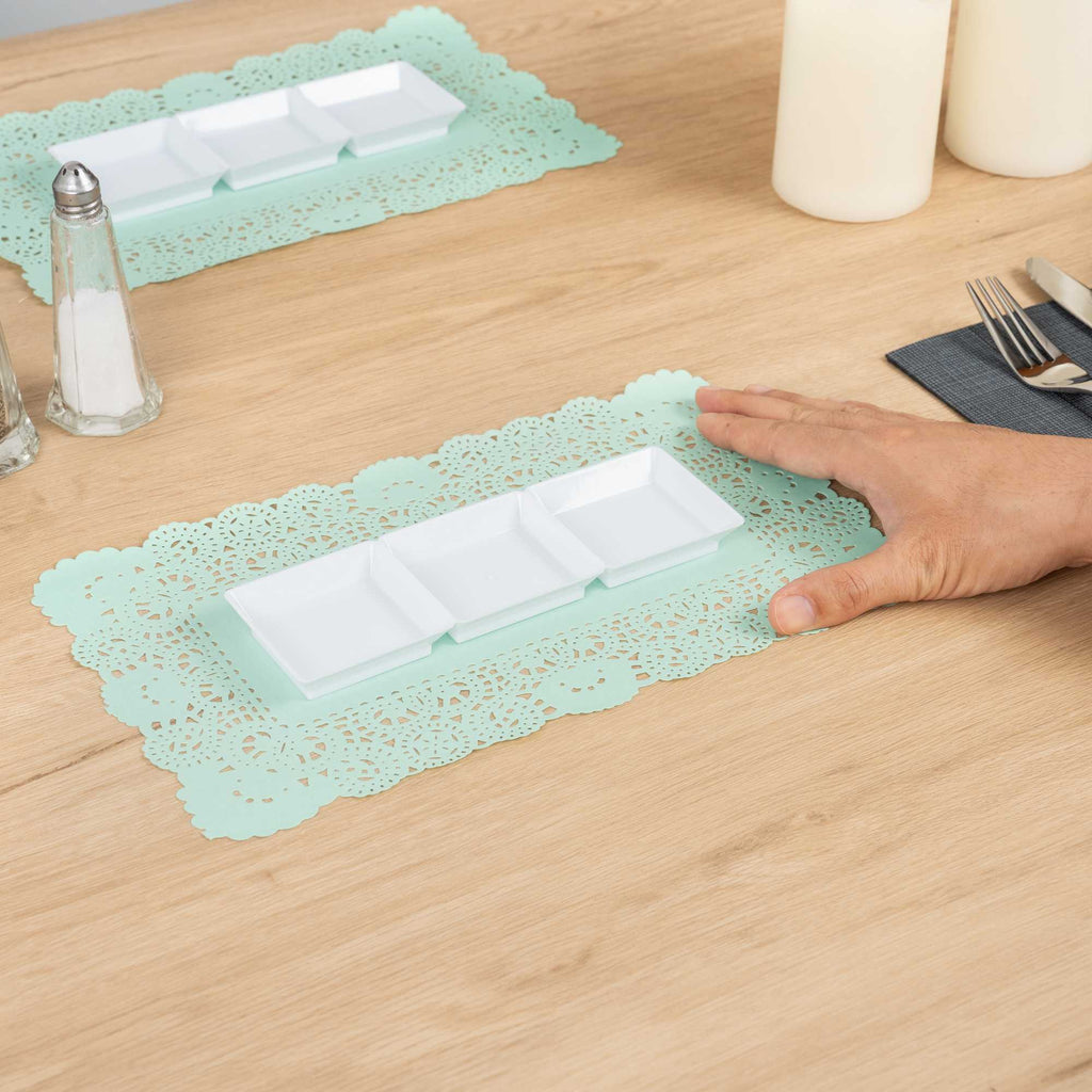 Pastry Tek Rectangle Teal Paper Doilies - Lace - 12" x 7" - 100 count box