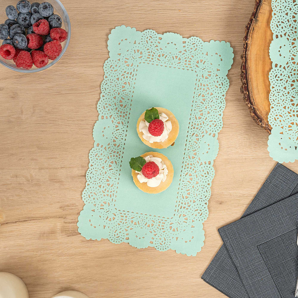 Pastry Tek Rectangle Teal Paper Doilies - Lace - 12" x 7" - 100 count box